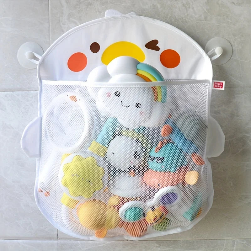 Mesh Baby Bath Toy Storage Bags Sucker Design Baby Bath Organizers for Bathtub Toys Cartoon Animal Cloth Sand Toys Storage Net Oasis Select WHITE