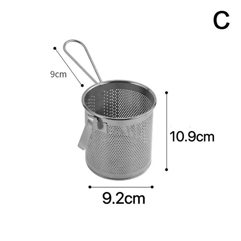 304 Stainless Steel Deep Frying Basket Silver Multi-functional Hangable Colander Oil Filter Mesh Sieve Hotpot Strainer Mesh Oasis Select C