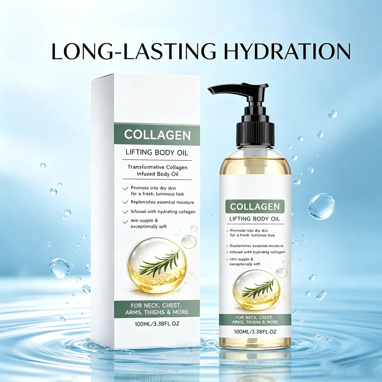 2026 New Collagen Body Oil Lifting Firming Hydrating Massage Oil Dry Skin Smooth Non-Greasy 100ml Rosemary After Shower Body Oil Oasis Select
