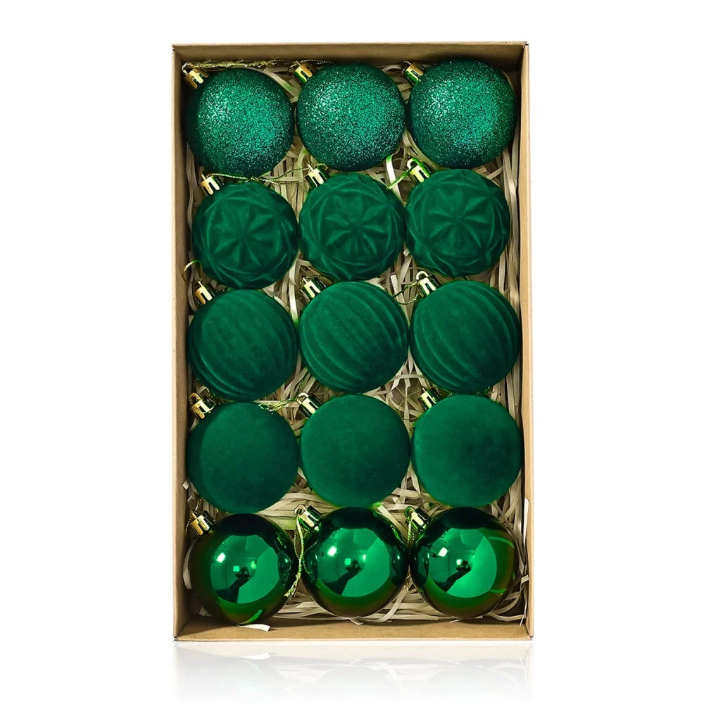 16PCS Flocked Christmas Ball Ornaments Velvet Xmas Tree Hanging Pendent Sparkling Powder Decorative Balls Christmas Decoration Oasis Select Green