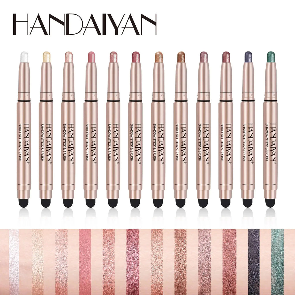 HANDAIYAN 12-Color Waterproof Shimmer Eyeshadow Stick + Brush