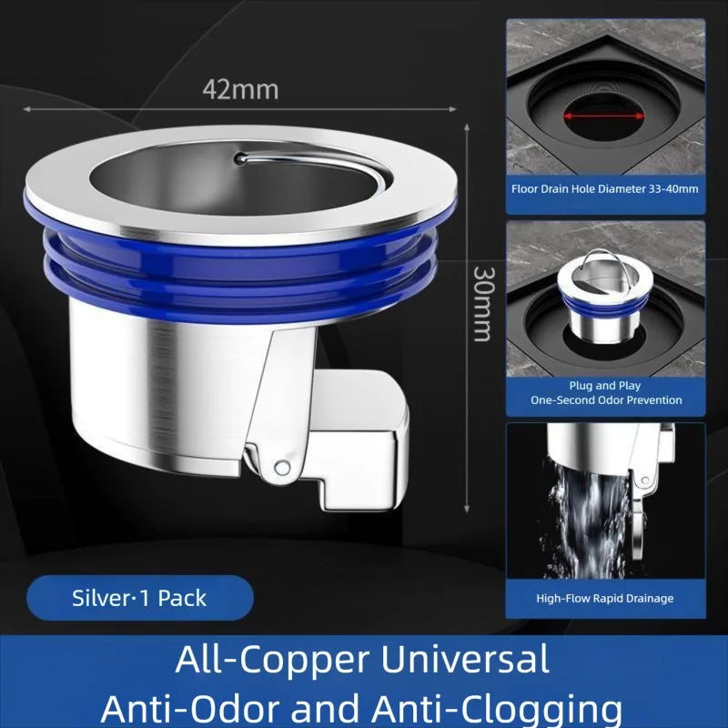 Toilet Shower Copper Floor Drain Core Anti Odor and Insect Repellent Device Springboard Self Sealing Core Bathroom Accessories Oasis Select Silver
