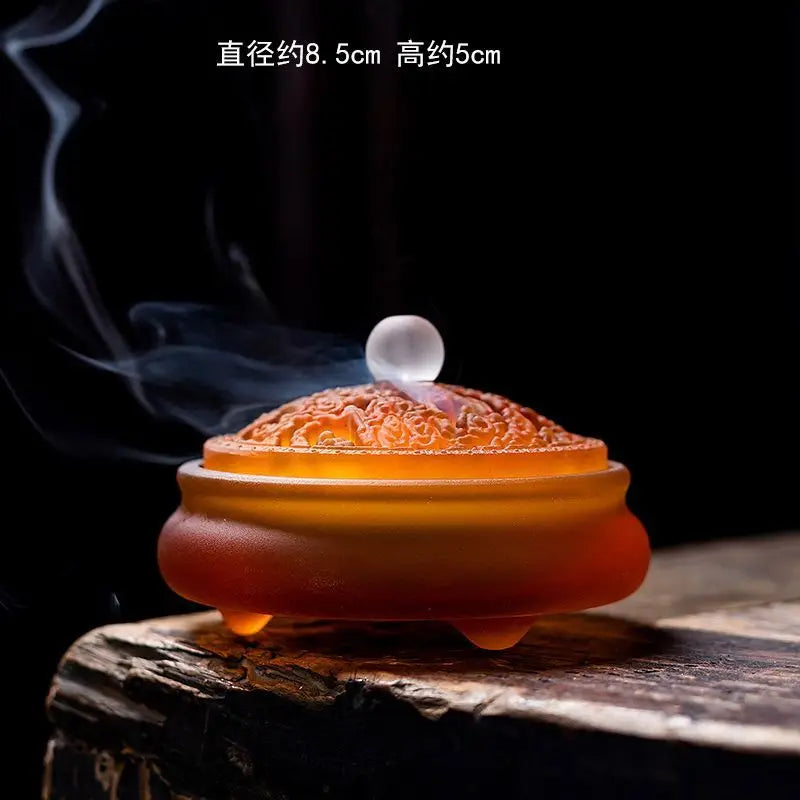 Glass Incense Burner Three-legged Glass Home Creative Incense Burner Decoration Antique Buddha Incense Burner Oasis Select Red