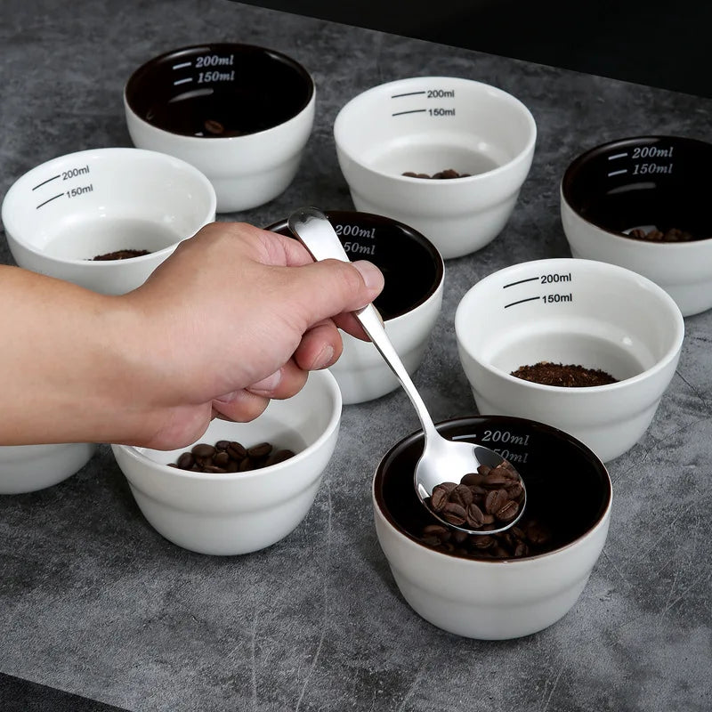 200ml Coffee Cup Thickened Ceramic Measuring Bowl Heat Resistant U Cupping Cup with Spoon Espresso Measuring Cup with Scale Oasis Select