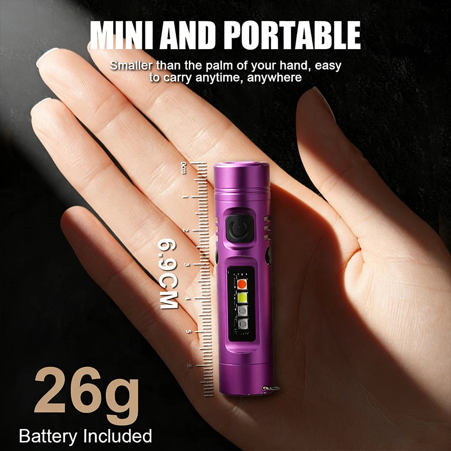 Mini LED Keychain Flashlight USB Rechargeable – 9 Modes, UV