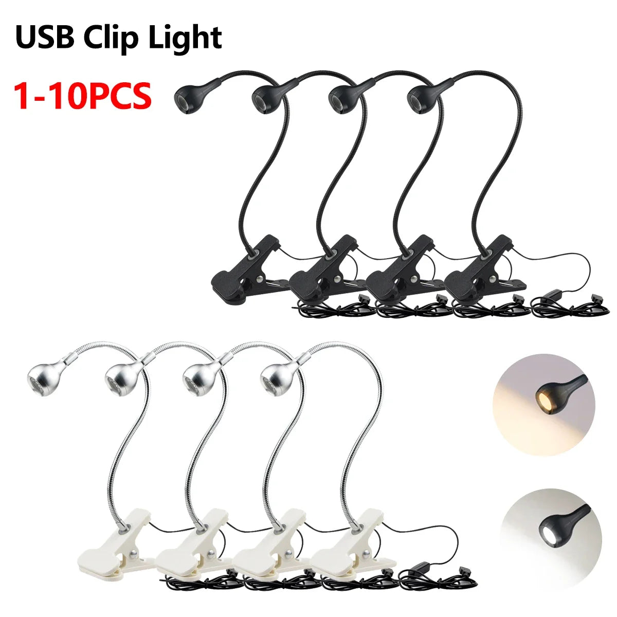 1-10Pcs Clip-On Light USB Power Reading Book Light For Power Bank Computer Interface,1W Flexible LED Table Lamp Night Lighting Oasis Select