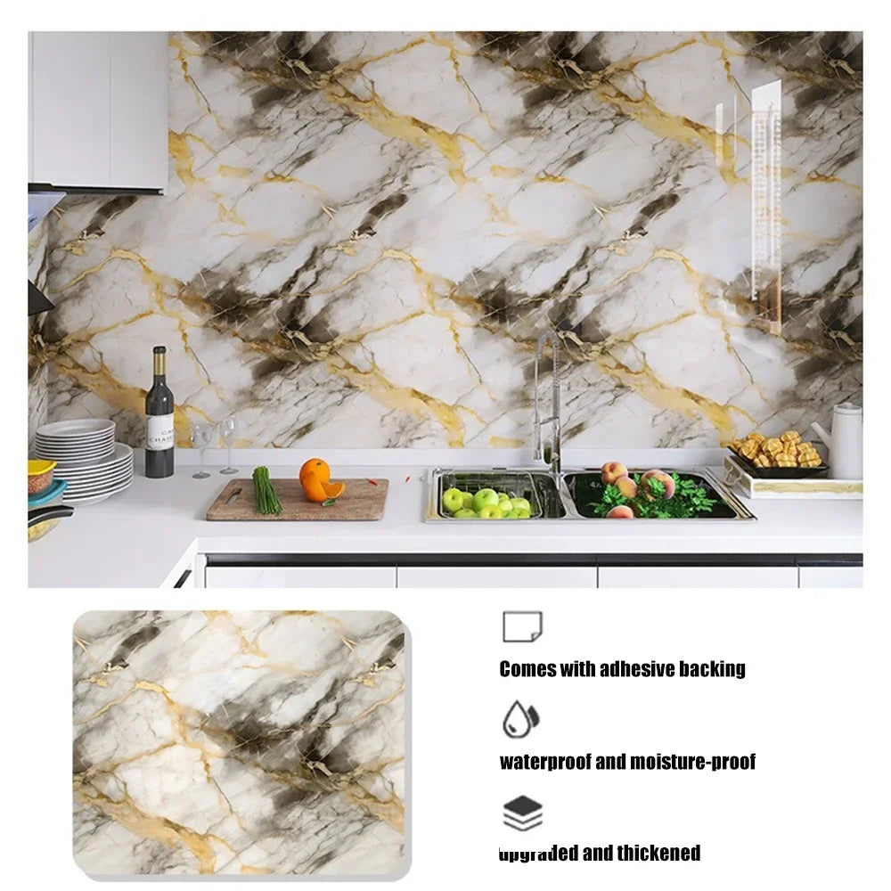 Marble-Patterned Wall Sticker 40cm Wide Waterproof Stain-Resistant And Oil-Resistant PVC Self-Adhesive Wallpaper For Kitchens. Oasis Select panduolajinshi 40cmX5m