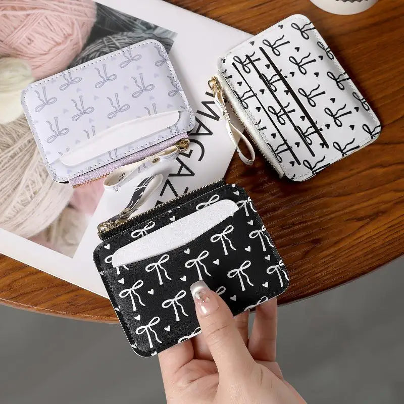 Bow Coin Purse & Card Holder – Slim PU Leather Women's Wallet