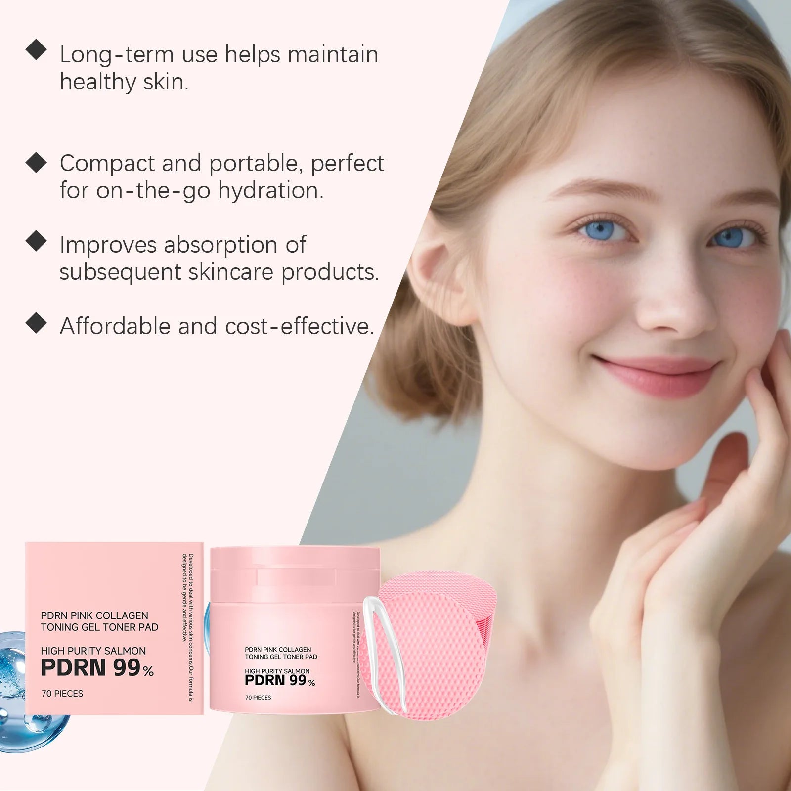 PDRN Collagen Toner Pads Repair Skin Barrier Calm Redness Hydrate Skin Reduce Skin Fine Lines Brighten Dullness Facial Toner Pad Oasis Select