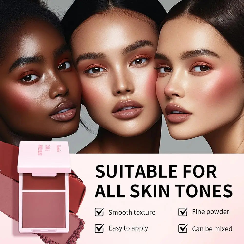 Dual Cream & Powder Blush Palette – Peach Pink, Long-Lasting