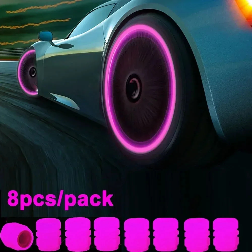 4/8/16/24pcs Tire Valve Caps Motorcycle Bike Wheel Nozzle Dustproof Tyre Valve Stem Fluorescent Night Glowing Car Accessories Oasis Select 8pcs (Pink)