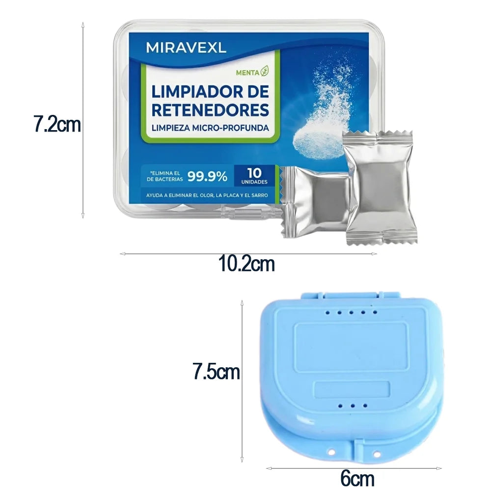 MIRAVEXL Denture Retainer Cleaning Effervescent Tablets And Storage Box Set Orthodontic Mouthguard Care Deep Clean Stain Removal Oasis Select