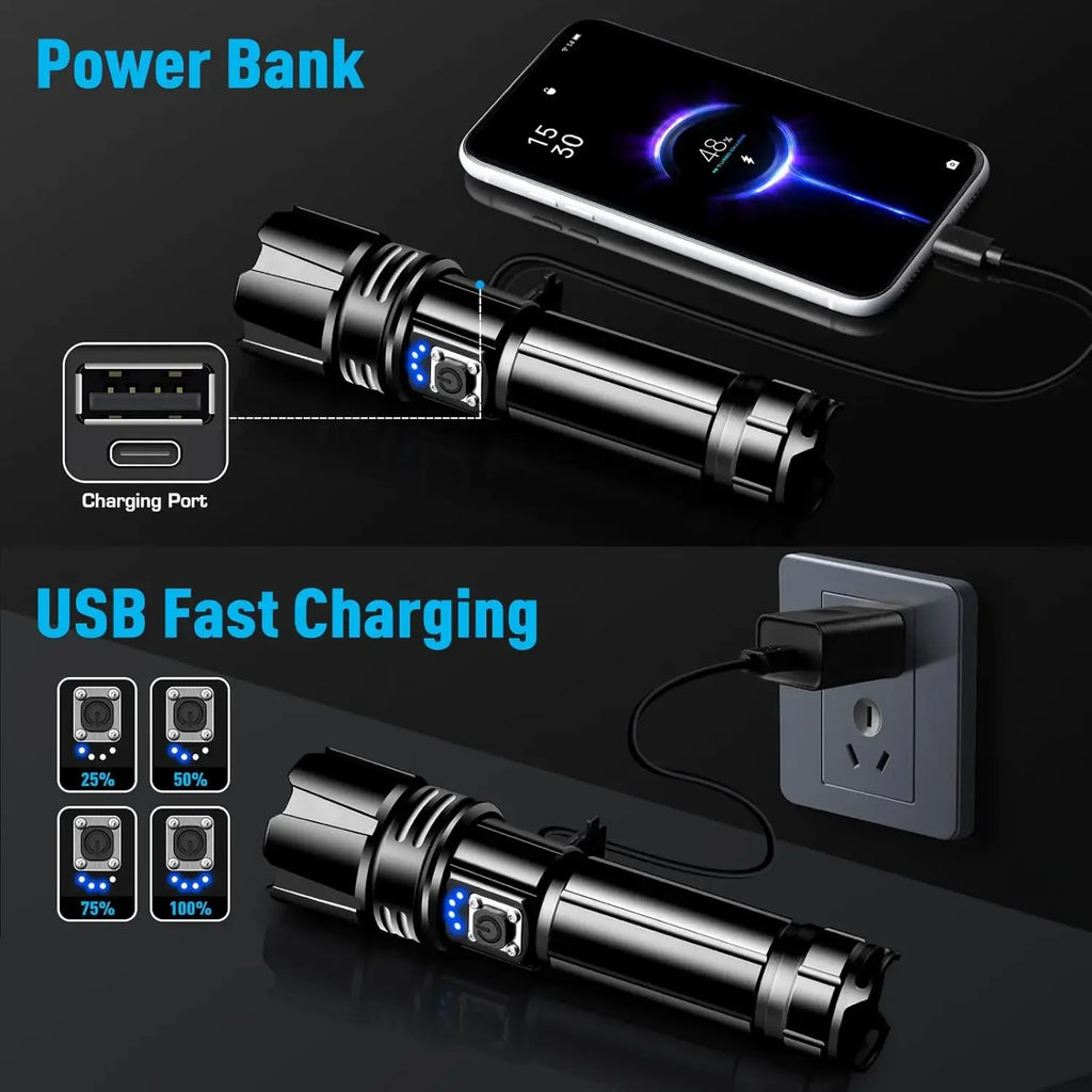 Most Powerful LED Flashlight Rechargeable Torch Lighting 1500M Tactical Lantern Ultra Bright Flashlight With Usb Rechargable Oasis Select