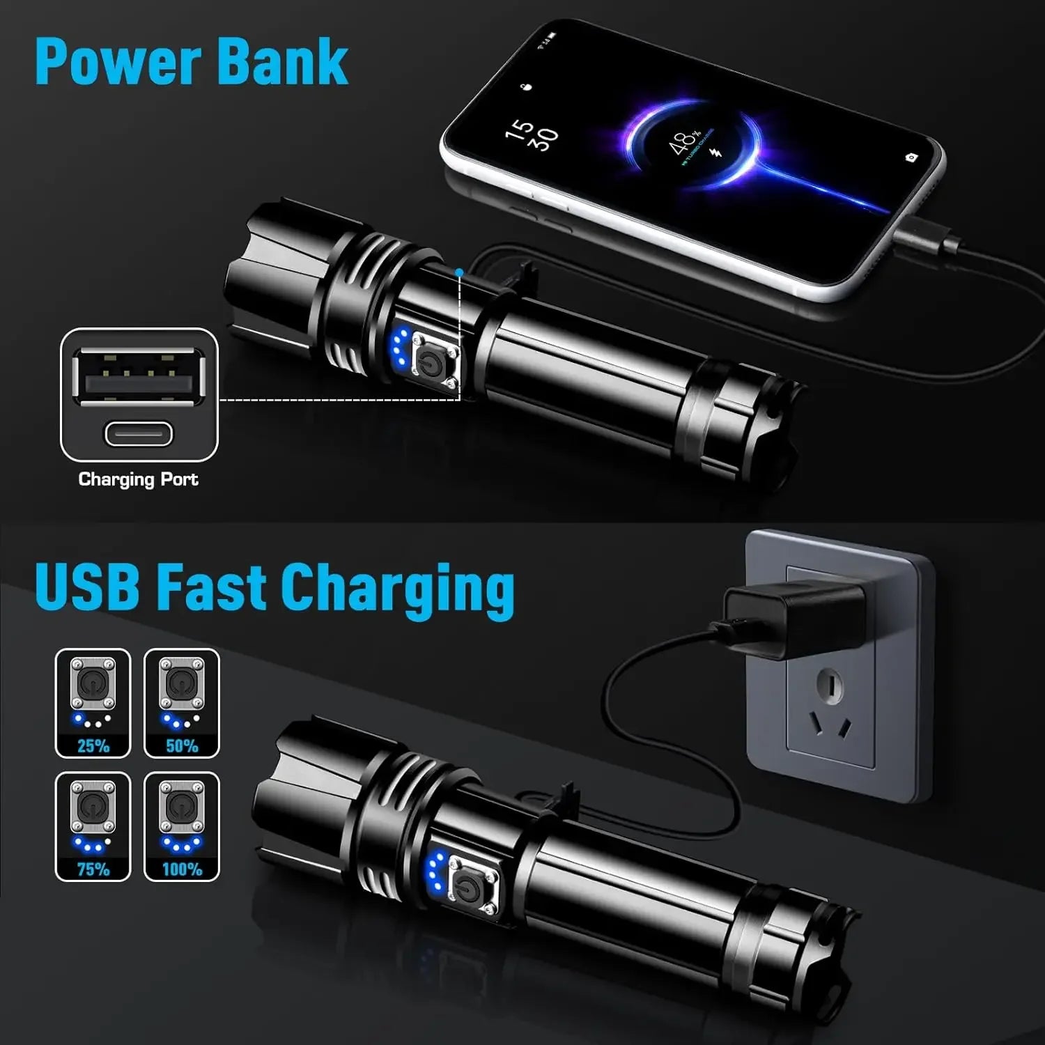 Most Powerful LED Flashlight Rechargeable Torch Lighting 1500M Tactical Lantern Ultra Bright Flashlight With Usb Rechargable Oasis Select