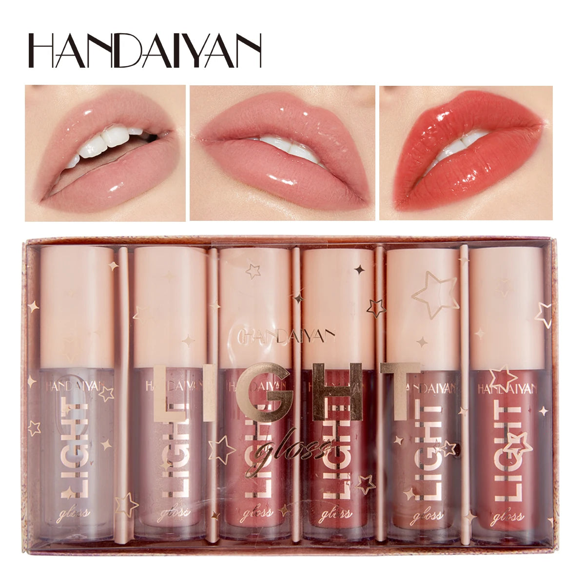 HANDAIYAN 6-Piece Mirror Lip Gloss Set – Long-Lasting & Non-Stick