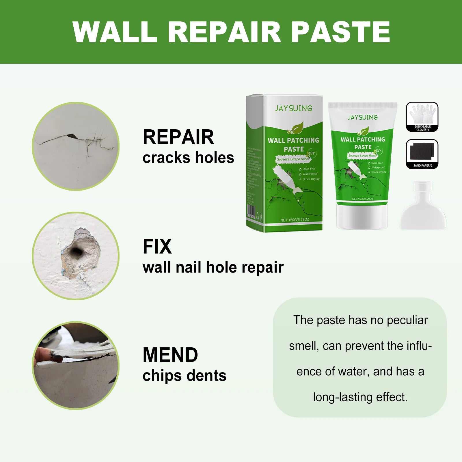 Jaysuing Wall Patching Paste Wall Hole Wall Cracking Nail Hole Repair Wall Paint White Household Repair Cracks Scratches Stains Oasis Select