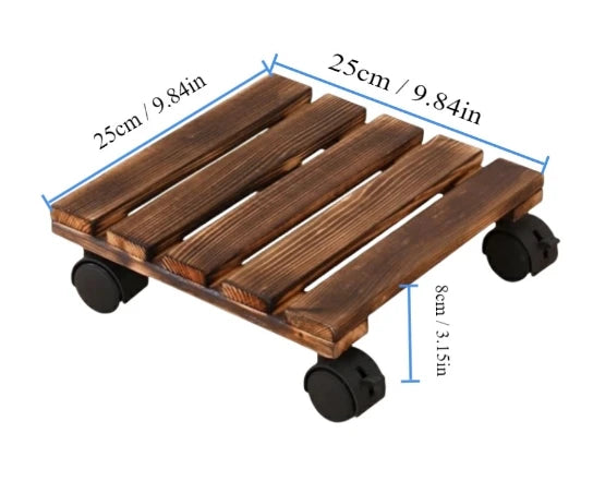 1PC Solid Wood Flower Pot Base with Universal Wheels, Movable Plant Pot Tray, High-Quality Multi-Functional Flower Pot Stand Oasis Select 25cm