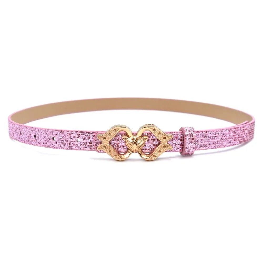 Fashion Bling Bling Sparkling Rhinestone Belt Glitter Luxury Brand Design Fox Buckle Belt Versatile PU Leather Belt Women Oasis Select Pink
