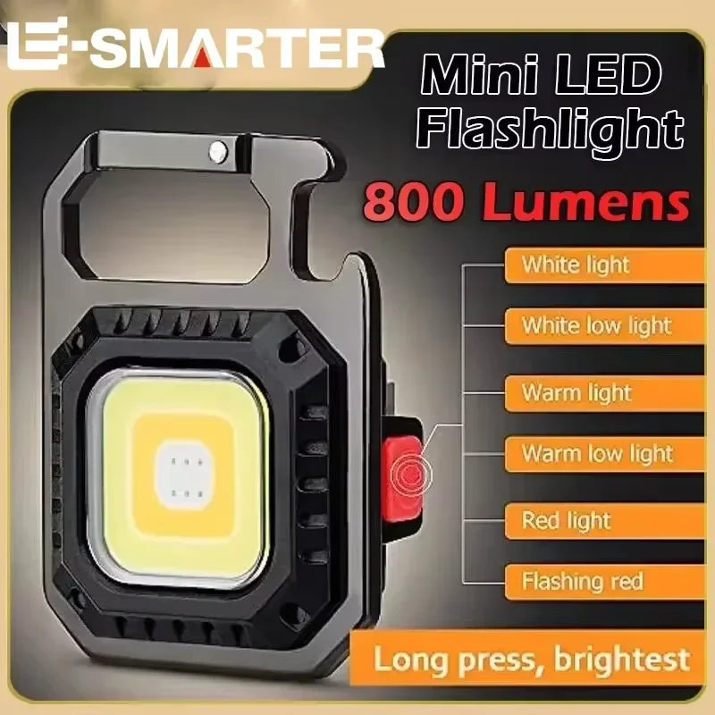 Mini Magnetic COB LED Flashlight 800 Lumens USB Rechargeable