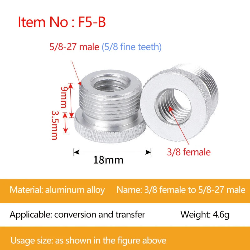 Metal Microphone Stand Conversion Screws 3/8 Female to 5/8 Male Screw Thread Adapter Tripod Screw for Microphone Stable Clip Oasis Select Silver