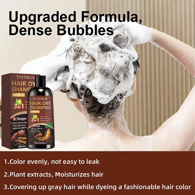 YUITIKUE 3-in-1 Light Brown Hair Dye Shampoo – Cover Gray Hair