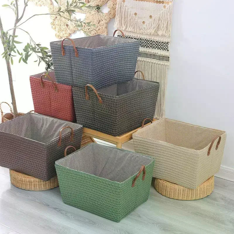Household Japanese-style Foldable Rattan-like Woven Dirty Clothes Storage Basket Toy Tabletop Straw Basket For Snacks Oasis Select
