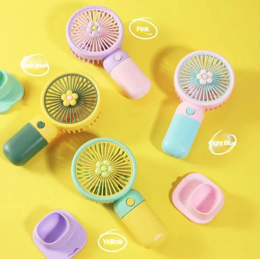 Macaron Color Mini Handheld Fan with Lanyard USB Rechargeable Electric Small Fresh Portable Fan for Students Flower Design Oasis Select