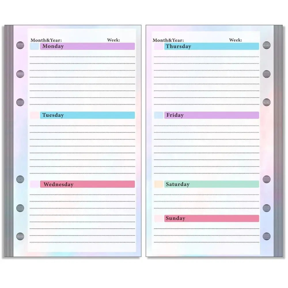 Weekly Monthly Planner Inside Paper Stationery Paper Refill Inner Pages Spiral Binder Paper A6 Loose Leaf Paper Budget Pages Oasis Select 54 sheets-F(Weekly)