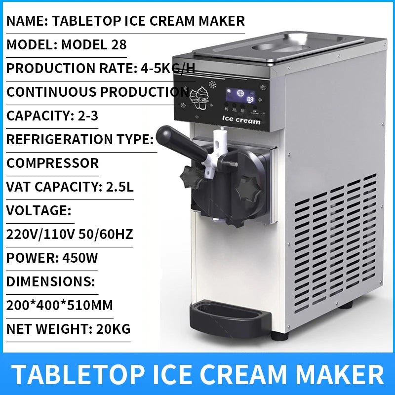 Commercial Tabletop Sundae Ice Cream Machine – 3.8L 450W