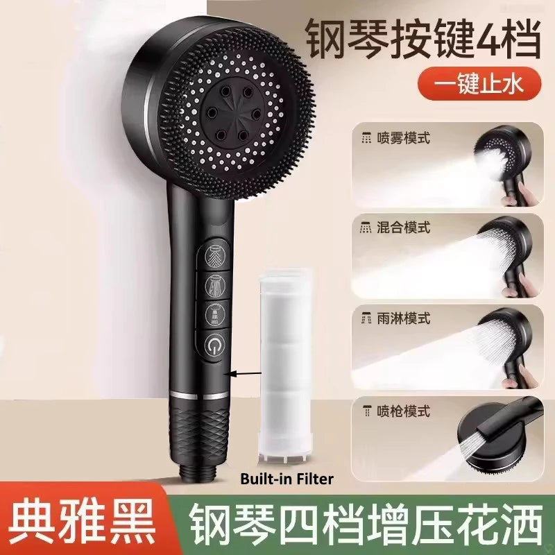 New Filter Shower Head 4 Modes Handheld High Pressure Water Saving Shower Head Massage Sprayer Bathroom Accessories Set Oasis Select Black Shower