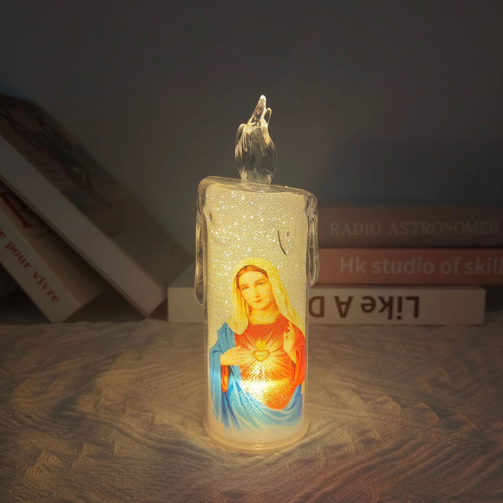 Jesus Virgin Christ Lamp Romantic Tealight Electronic Flameless LED Devotional Prayer Candles Light Religious Decoration Oasis Select 01