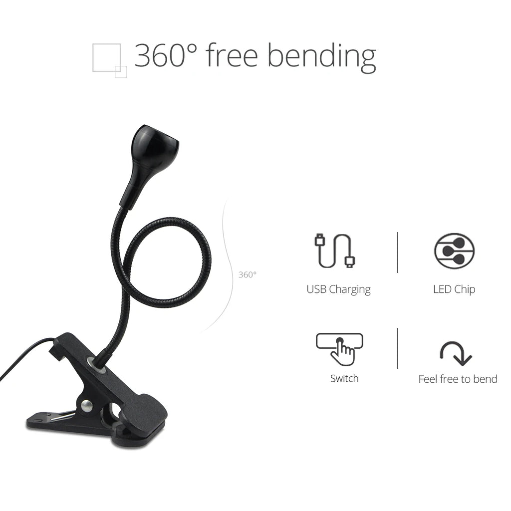 Flexible Adjustable USB Desk Lamp with Clip LED Reading Study Light Bedroom Night Light Table Bedside Decor Oasis Select