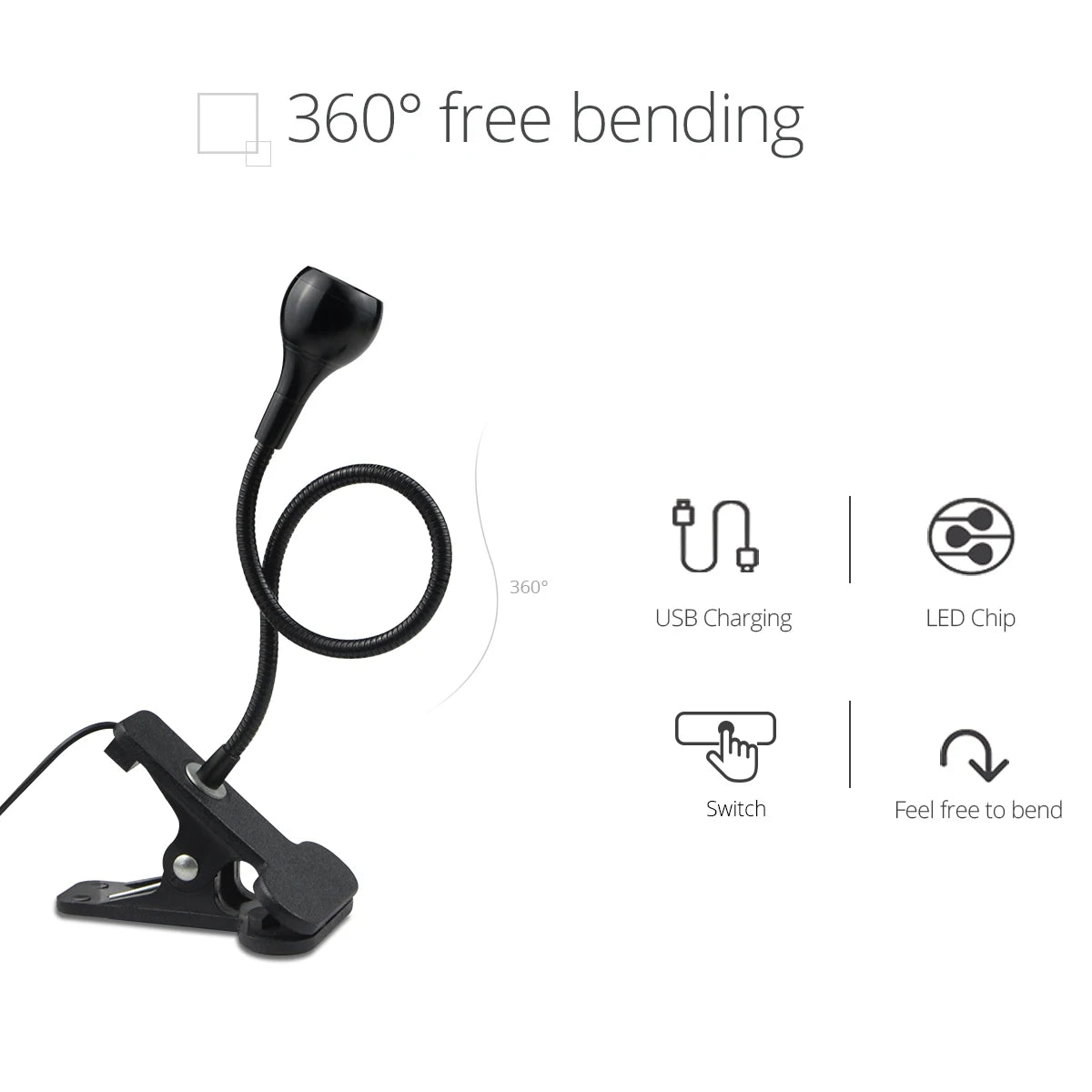 360° Flexible Clip on Desk Lamp USB Eye-Caring Reading Table Light Night Light Study Bedside Clamp Lamp for Books Oasis Select