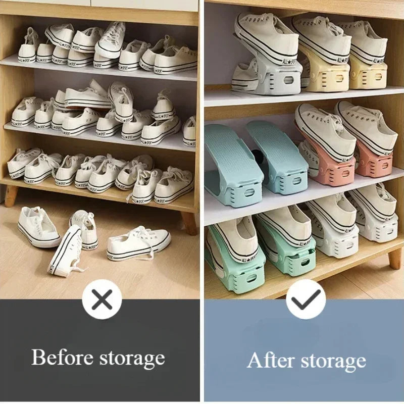 4Pcs Shoe Slots Organizer, Adjustable Shoe Support Rack, Double Layer Stack Shoe Holder, Shoe Stacker for Closet Organization Oasis Select