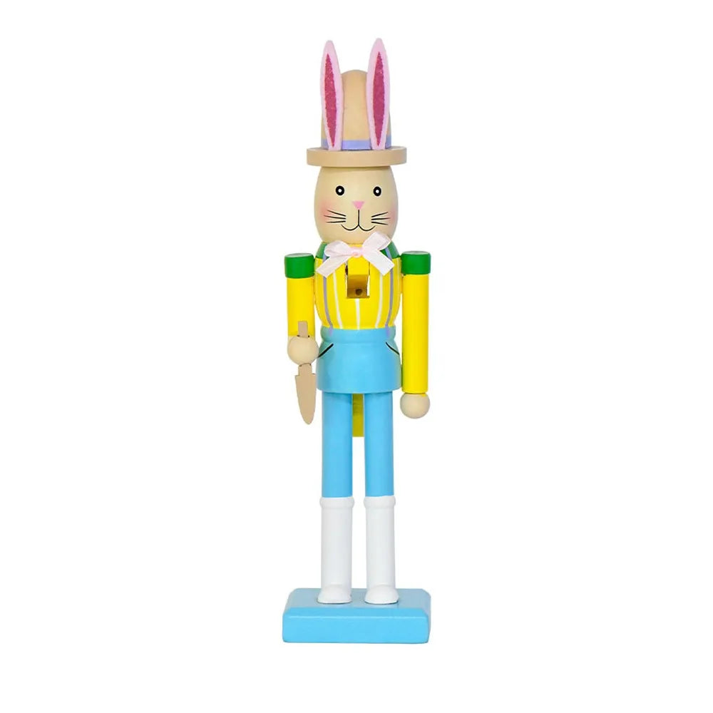 Wooden Easter Bunny Nutcracker Figurine | Handmade Décor Gift Holiday Figurine Oasis Select Blue