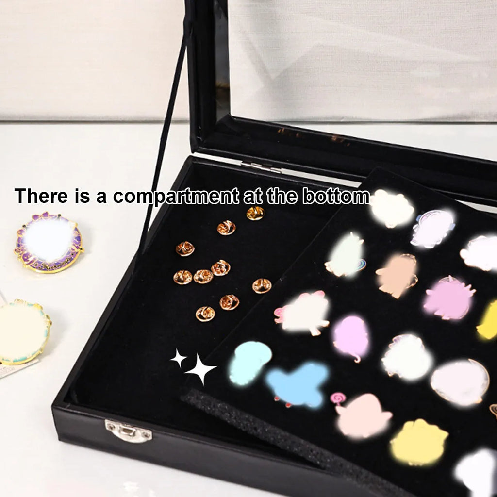 1pc Badge display box with transparent dust cover, brooch and collectible jewelry box, black large capacity jewelry box Oasis Select