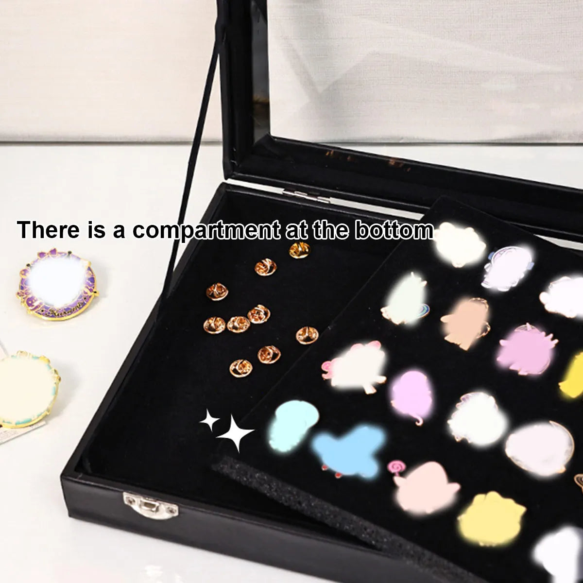 1pc Badge display box with transparent dust cover, brooch and collectible jewelry box, black large capacity jewelry box Oasis Select