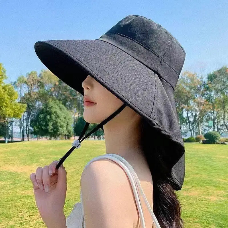 Women Adjustable Neck Flap Sun Hat Wide Brim UPF 50+ UV Protection Breathable Outdoor Travel Beach Cap Oasis Select A2 Black