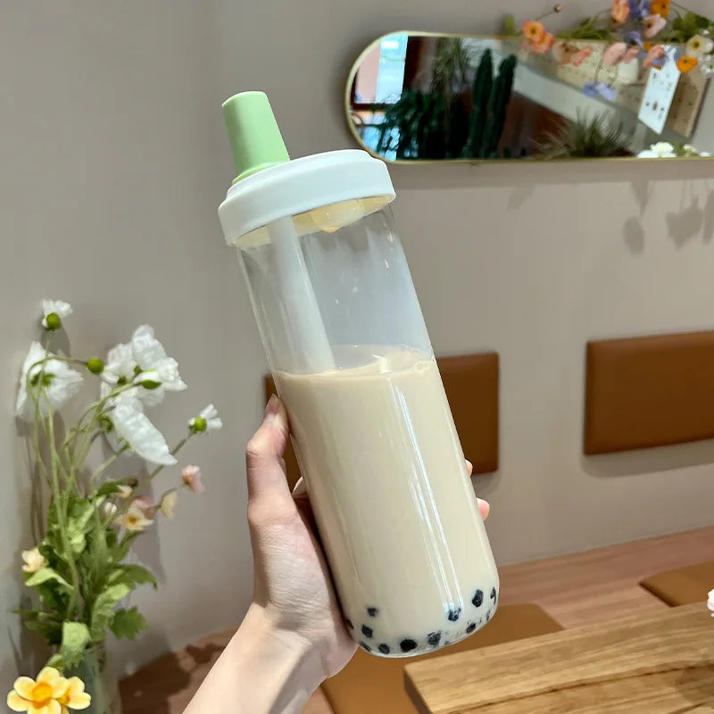 500/800ML Large-capacity Straw Cup, Food-grade Transparent PP Material,Portable Ins Style Water Cup, Juice Milk Tea Cup Oasis Select Green-800ml