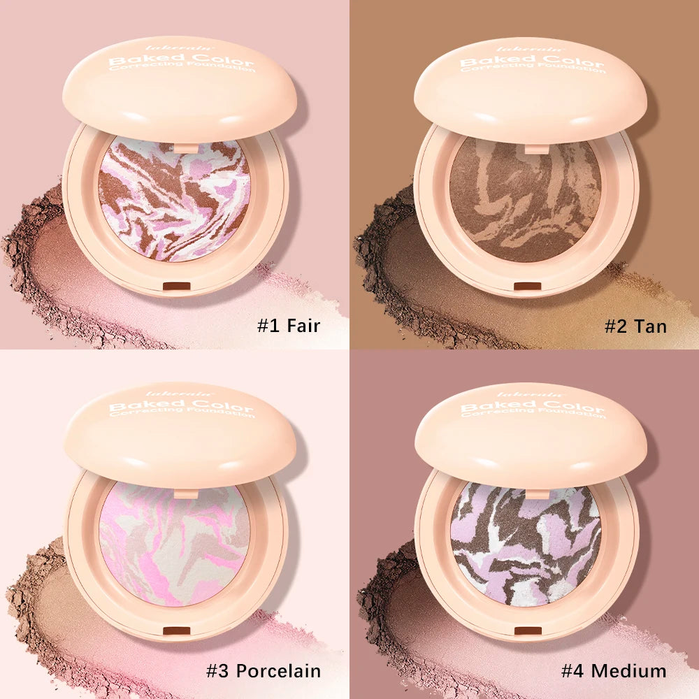 Lakerain Baked Color Correcting Foundation Long-Lasting Slight Covering Power Multi-Functional Setting Powder Facial Makeup Oasis Select