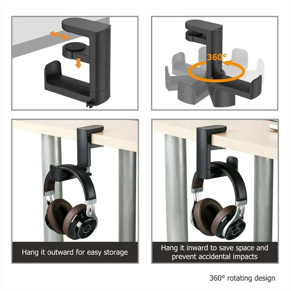 PC Gaming Headphone Stand Headset Hook Holder, Hanger Mount With Adjustable 360° Rotating Arm Clamp, Desk Mount Universal Bag Oasis Select