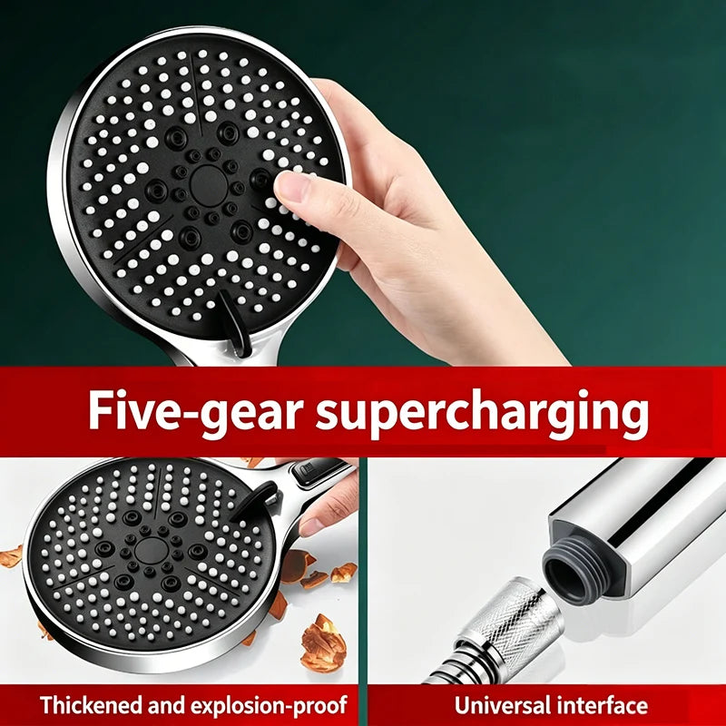 5-Mode High Pressure Handheld Shower Head | One-Key Stop