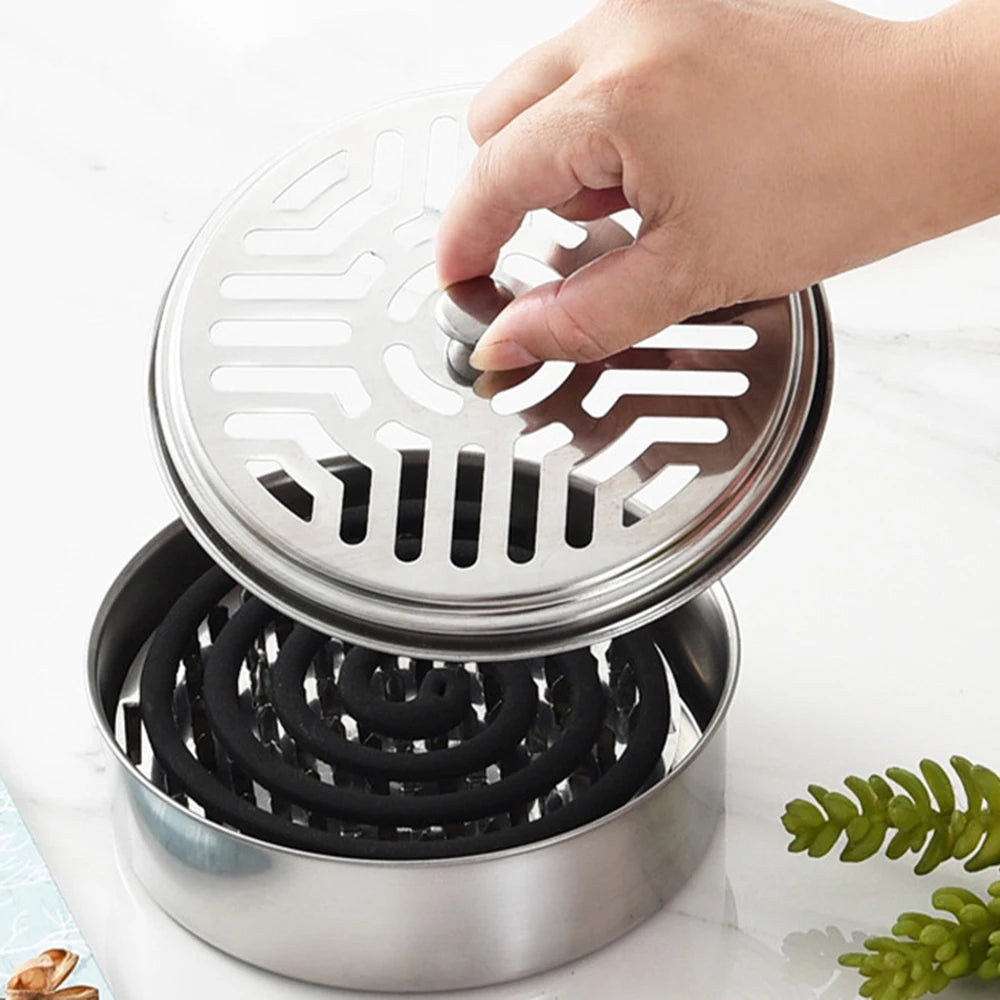 Stainless Steel Mosquito Coil Holder with Cover & Tray