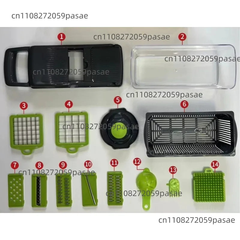 14 in 1 Top Multifunctional Vegetable Chopper Handle Food Grater Chopper Vegetable Slicer Kitchen Cutter Garlic Chopper Oasis Select Green 14 in 1