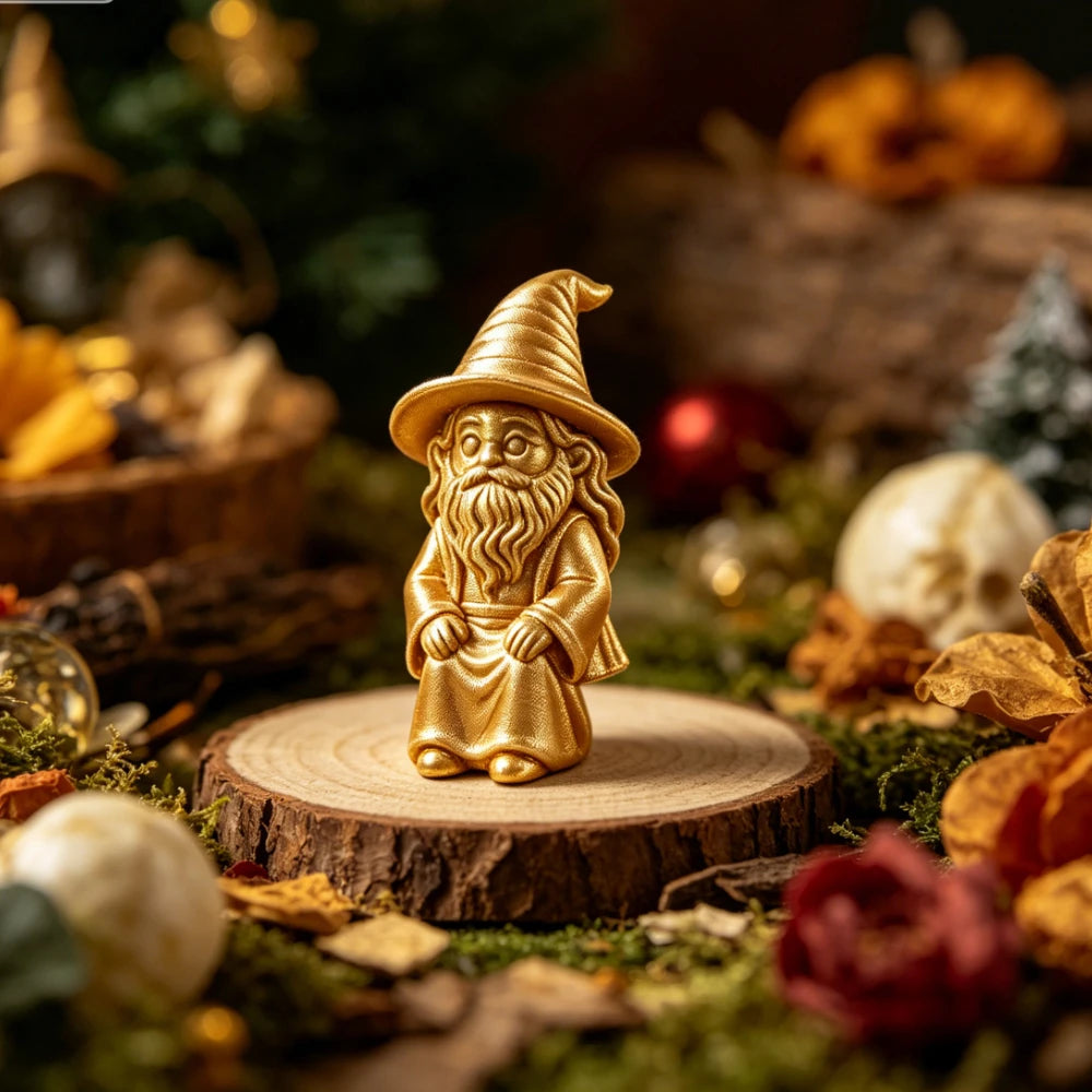 Mini Wizard Figurine 3D Printed Sitting Magician Miniature Statue Cute Edge Sitter Ornaments Home Office Monitor Shelf Art Decor Oasis Select