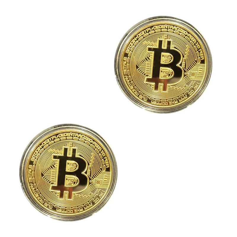 1/2/3/4pcs Gold Plated Coin Art Collection Gold Plated Physical Bitcoins Bitcoin Gift Physical Metal Antique Imitation Coins Oasis Select 2pcs Gold