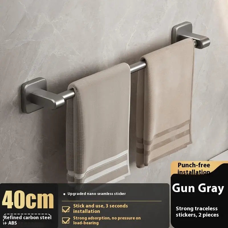 Punch-Free Wall Mount Towel Bar & Rack – No Drill Aluminum