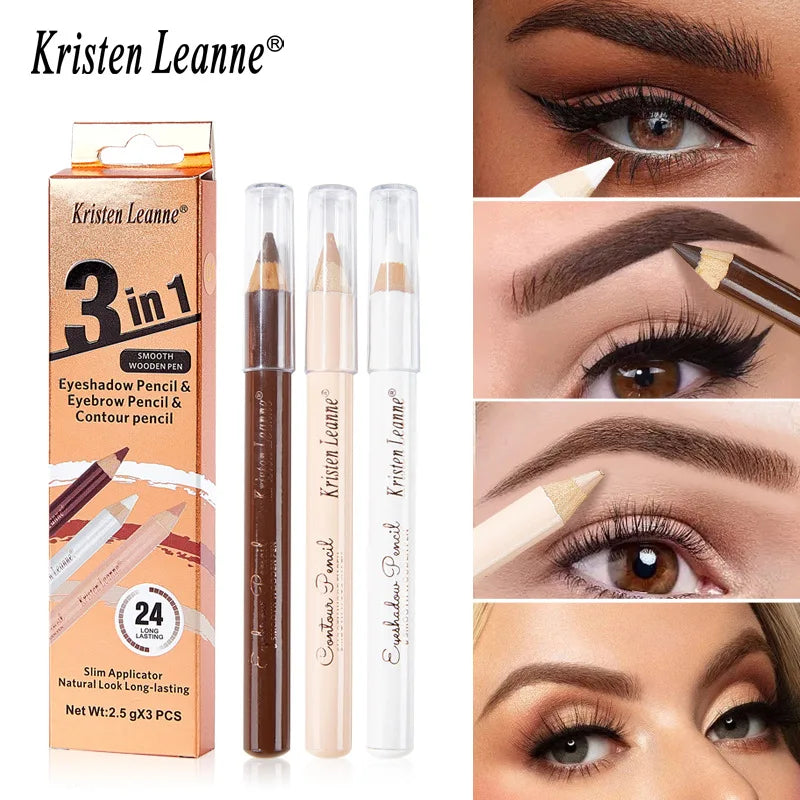 3-Piece Wooden Eyeshadow Liner & Contour Concealer Pencil Set Eye Makeup Pencil Set Oasis Select