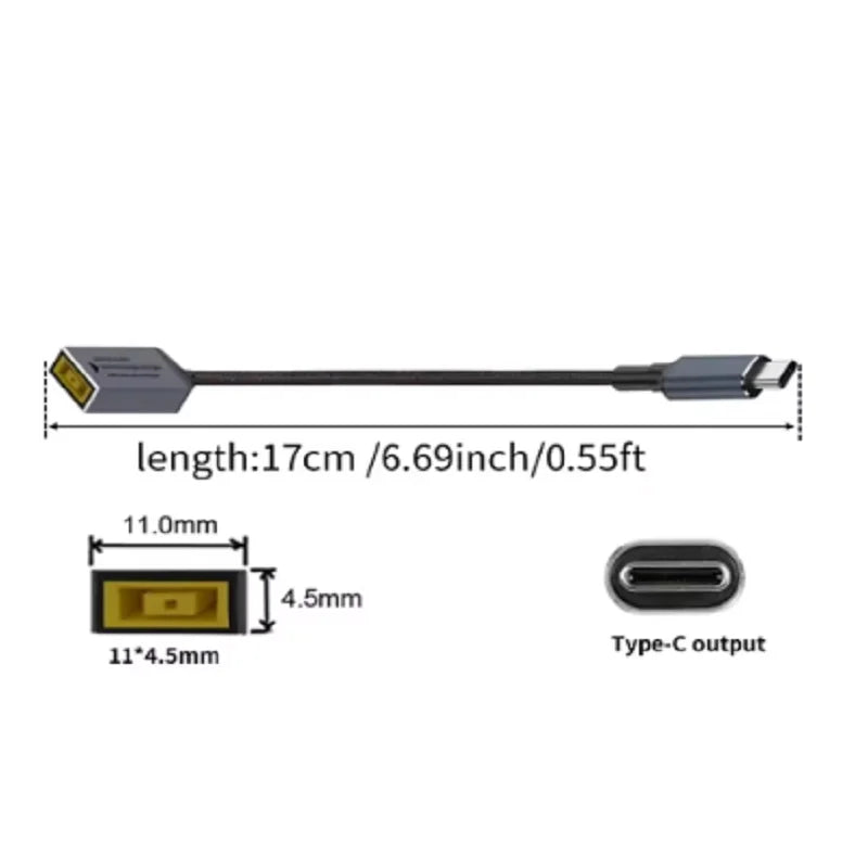  ﻿ 65W 100W 140W Type-C USB C to Square Plug Fast Charging Cable for Lenovo Laptop Charger DC 5V/9V/20V PD Adapter Converter Oasis Select