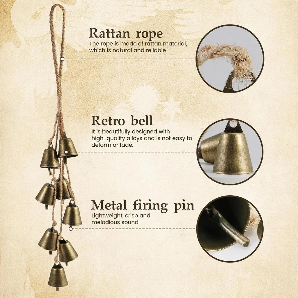 Bronze Door Chime Bohemian Metal Bells Chime Hanging Decoration Lightweight Jute Rope Decor For Indoor Wall Patio Office Space Oasis Select